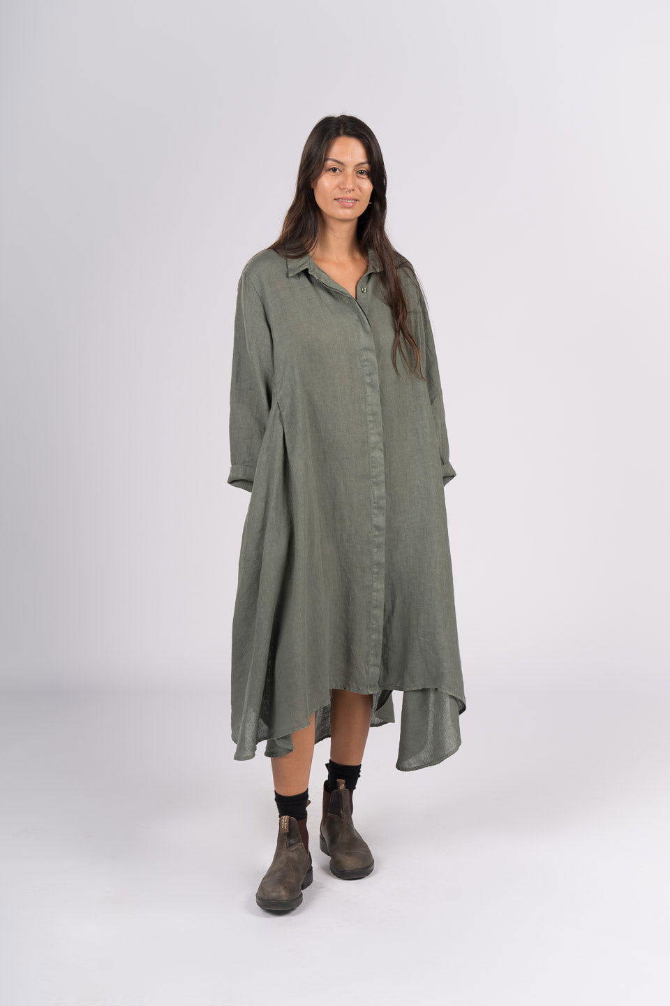 Montaigne Margaux Long Sleeve Shirt Dress Khaki2