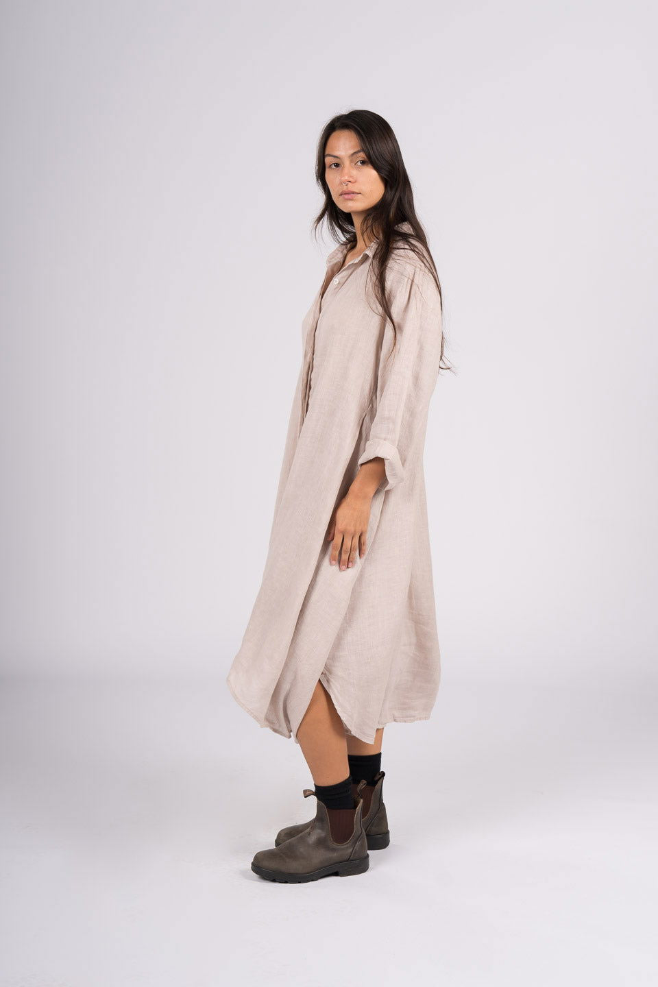 Montaigne Margaux Long Sleeve Shirt Dress Natural