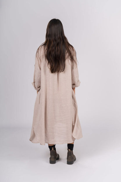 Montaigne Margaux Long Sleeve Shirt Dress Natural1