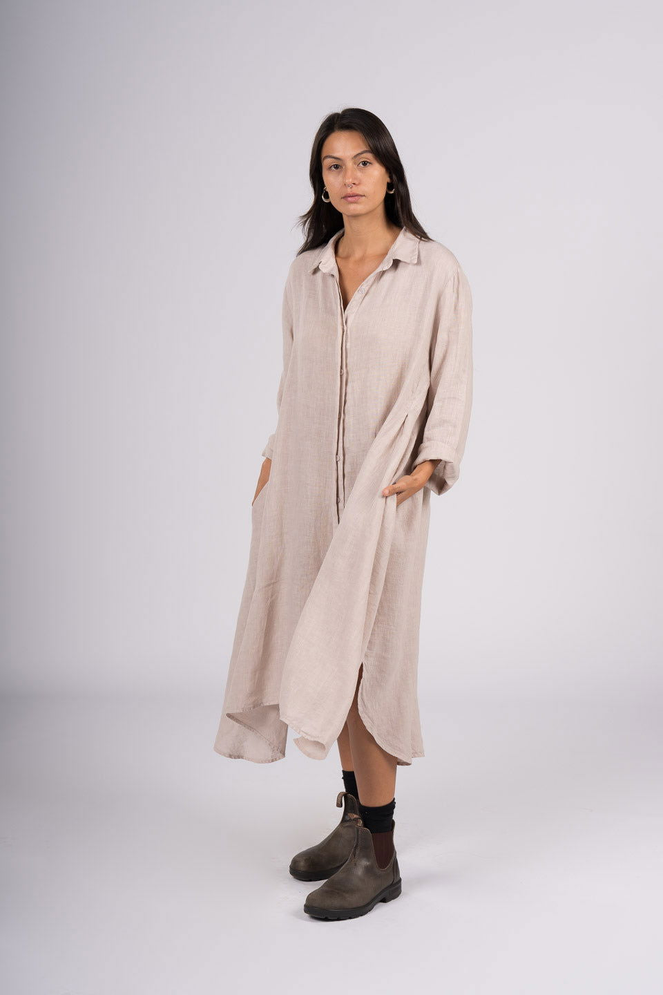 Montaigne Margaux Long Sleeve Shirt Dress Natural2