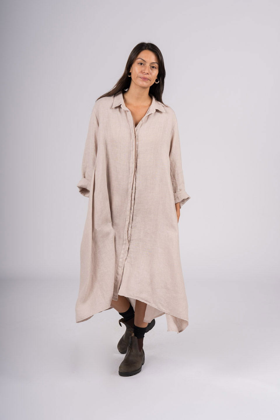 Montaigne Margaux Long Sleeve Shirt Dress Natural3