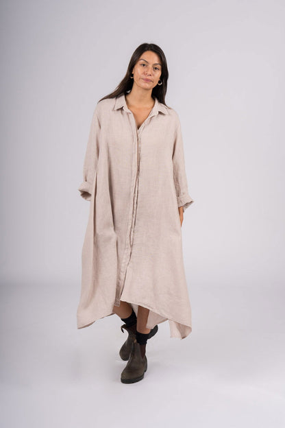 Montaigne Margaux Long Sleeve Shirt Dress Natural3