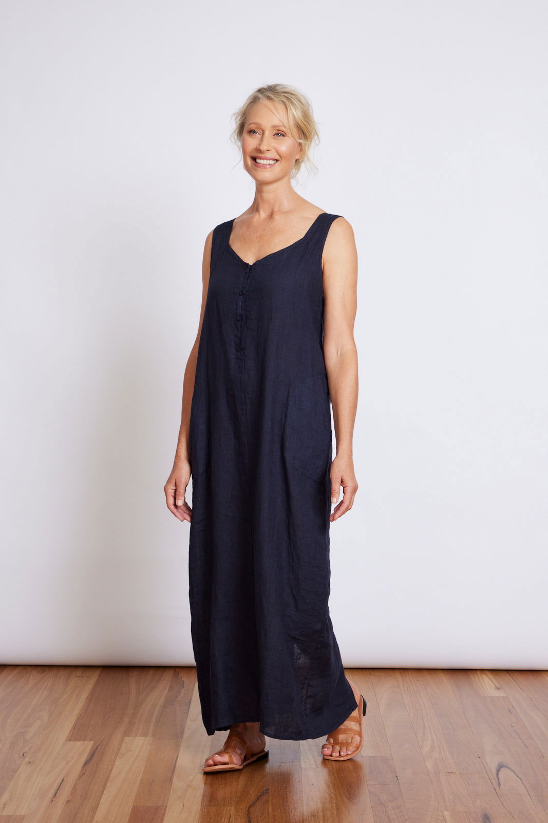 Montaigne Margot Sleeveless Linen Dress Navy