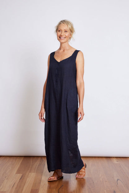 Montaigne Margot Sleeveless Linen Dress Navy