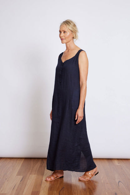 Montaigne Margot Sleeveless Linen Dress Navy2