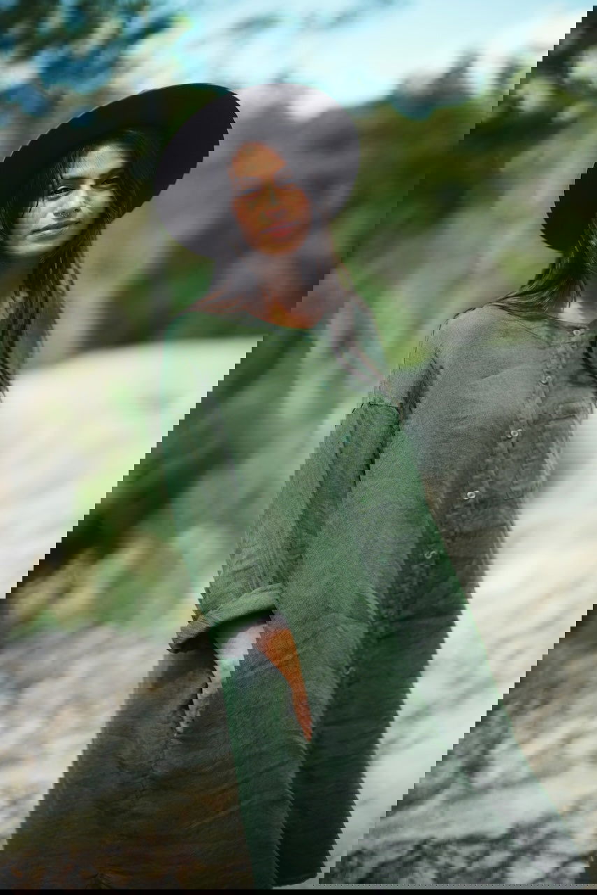 Montaigne Marion Linen Button-Up Dress Forest Green1