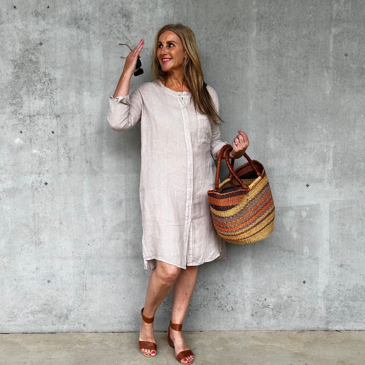 Montaigne Marion Linen Button-Up Dress Natural1