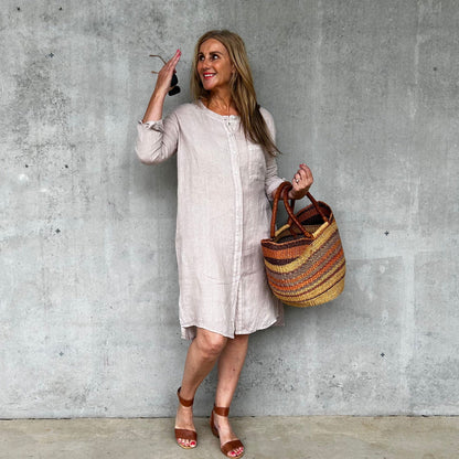 Montaigne Marion Linen Button-Up Dress Natural1