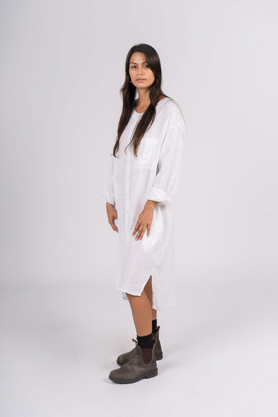 Montaigne Marion Linen Button-Up Dress White