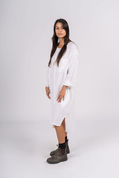 Montaigne Marion Linen Button-Up Dress White