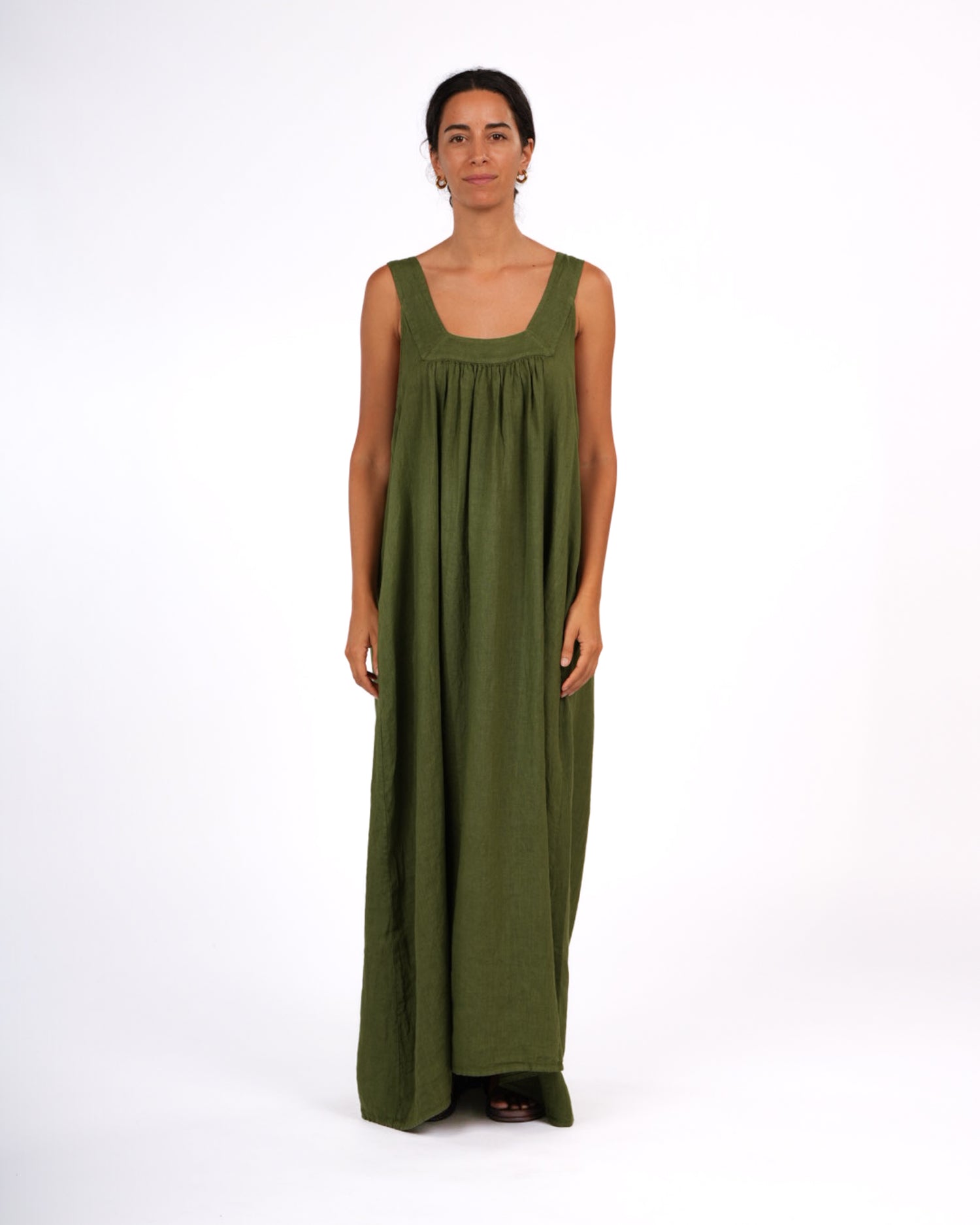 Montaigne Marseille Linen Dress Forest Green1