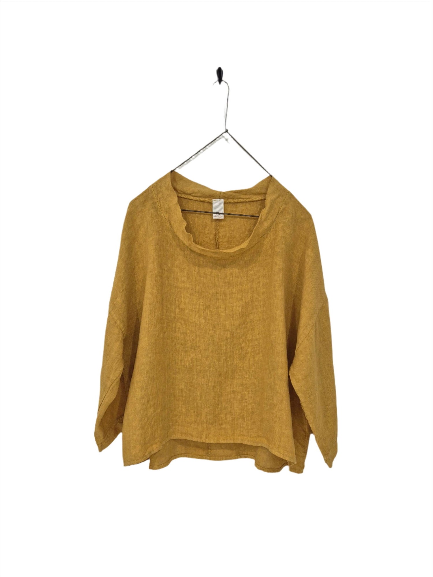 Montaigne Mathilde Linen Boat Neck 3/4 Sleeve Top Mustard