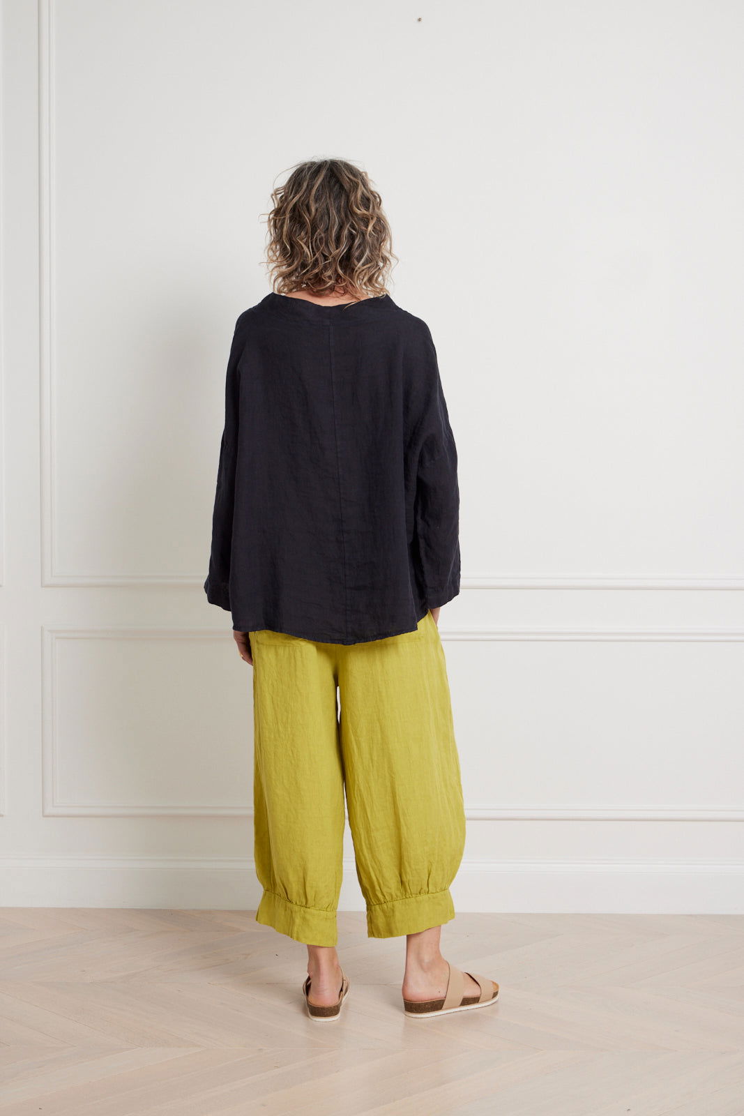 Montaigne Mathilde Linen Boat Neck 3/4 Sleeve Top Navy1