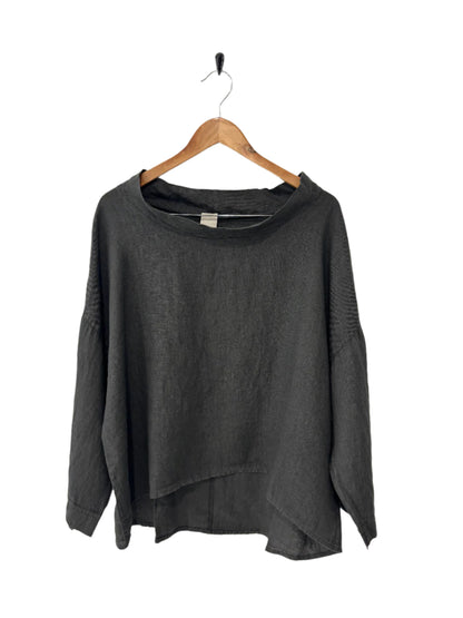 Montaigne Mathilde Linen Boat Neck 3/4 Sleeve Top Petrol