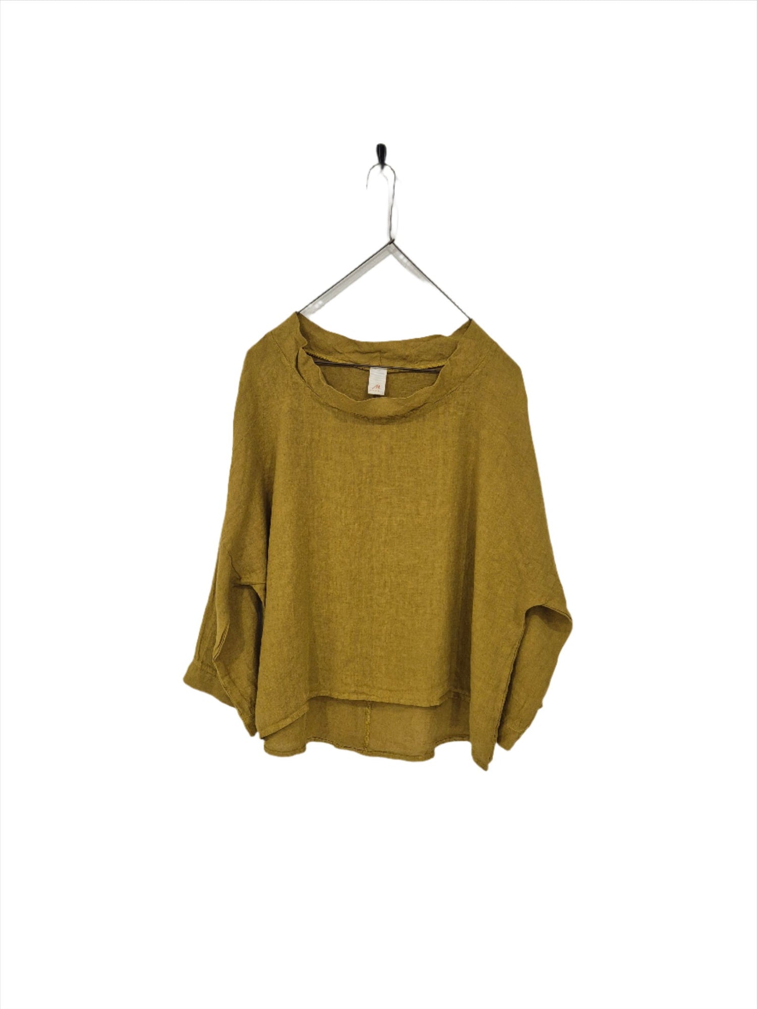 Montaigne Mathilde Linen Boat Neck 3/4 Sleeve Top Senape1