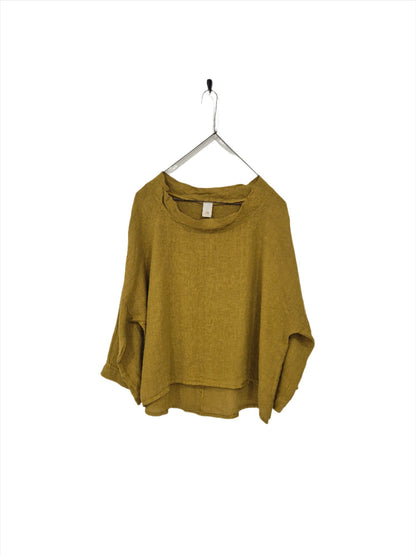 Montaigne Mathilde Linen Boat Neck 3/4 Sleeve Top Senape1