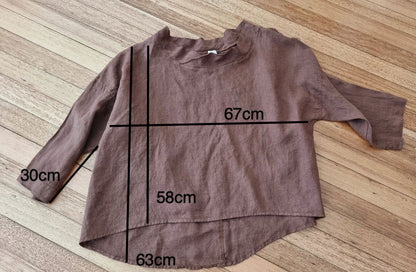 Montaigne Mathilde Linen Boat Neck 3/4 Sleeve Top Tobacco