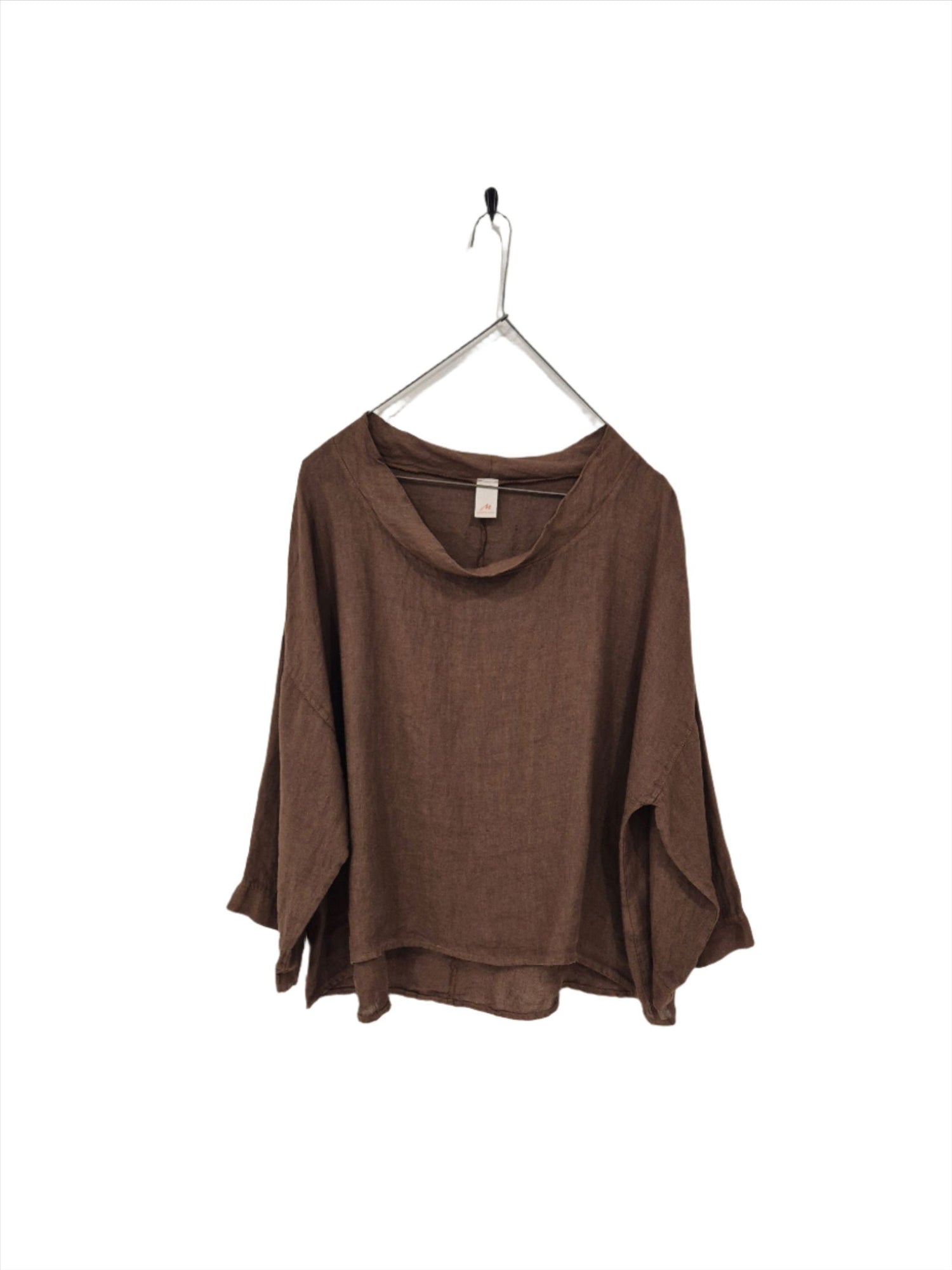 Montaigne Mathilde Linen Boat Neck 3/4 Sleeve Top Tobacco1