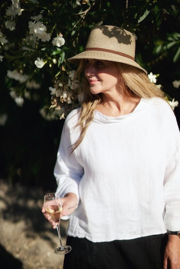 Montaigne Mathilde Linen Boat Neck 3/4 Sleeve Top White