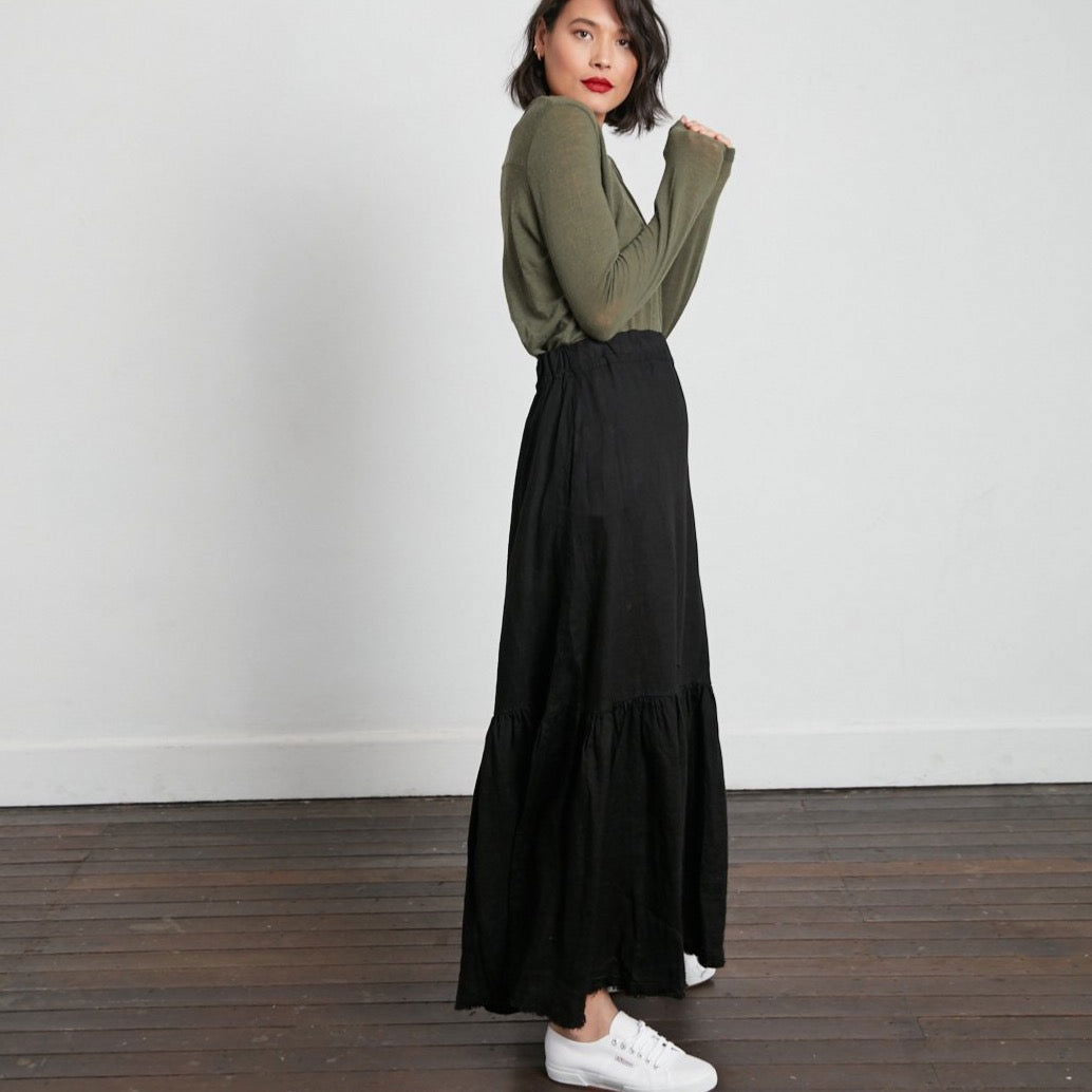 Montaigne Maxi Skirt with Frayed Hem Black1