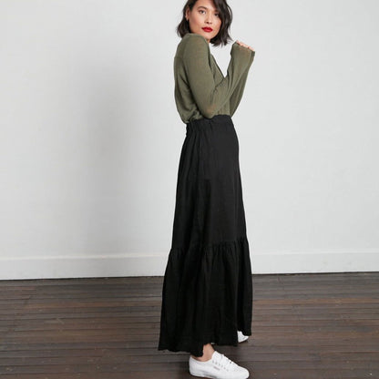 Montaigne Maxi Skirt with Frayed Hem Black1