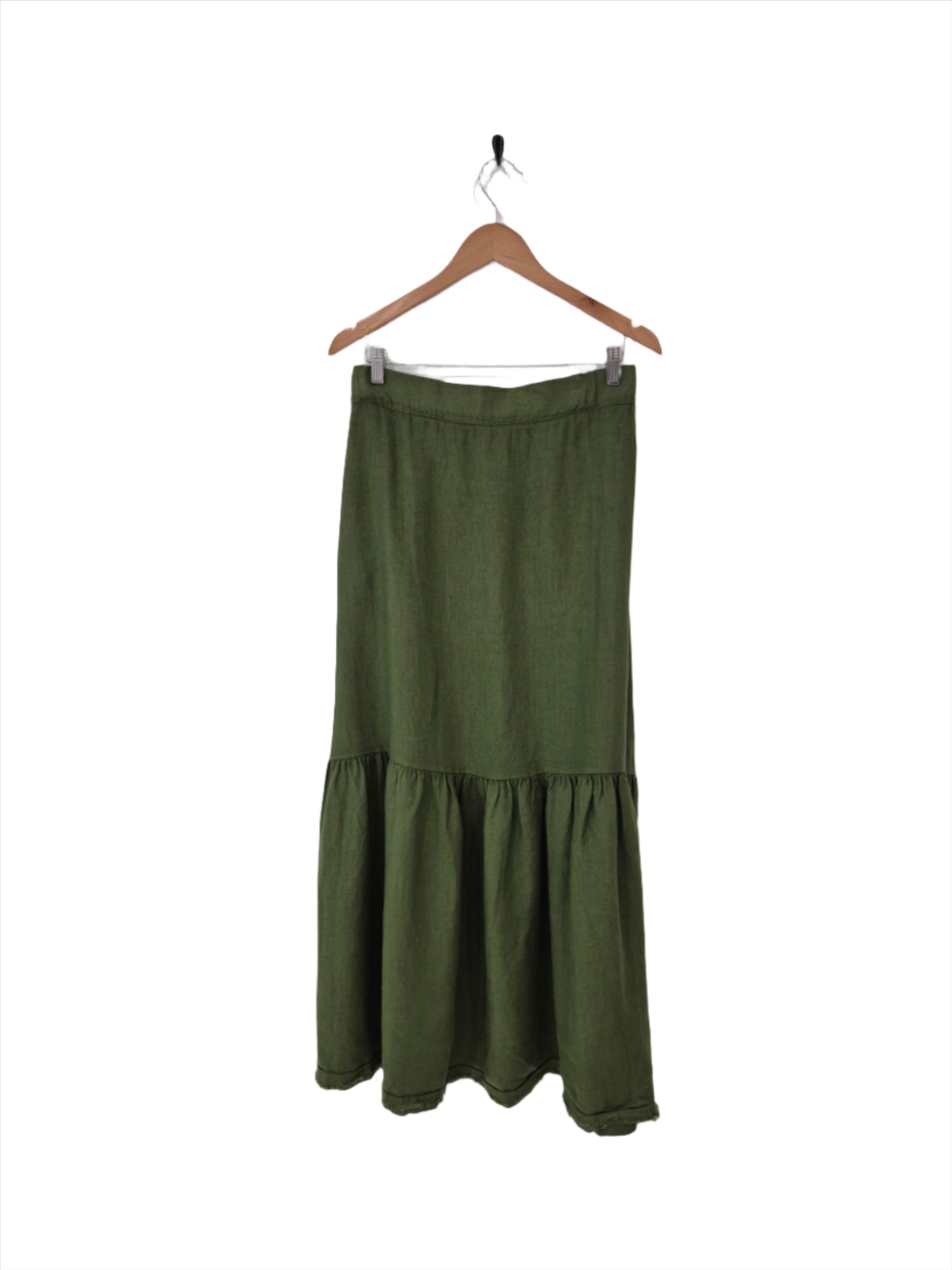 Montaigne Maxi Skirt with Frayed Hem Forest Green