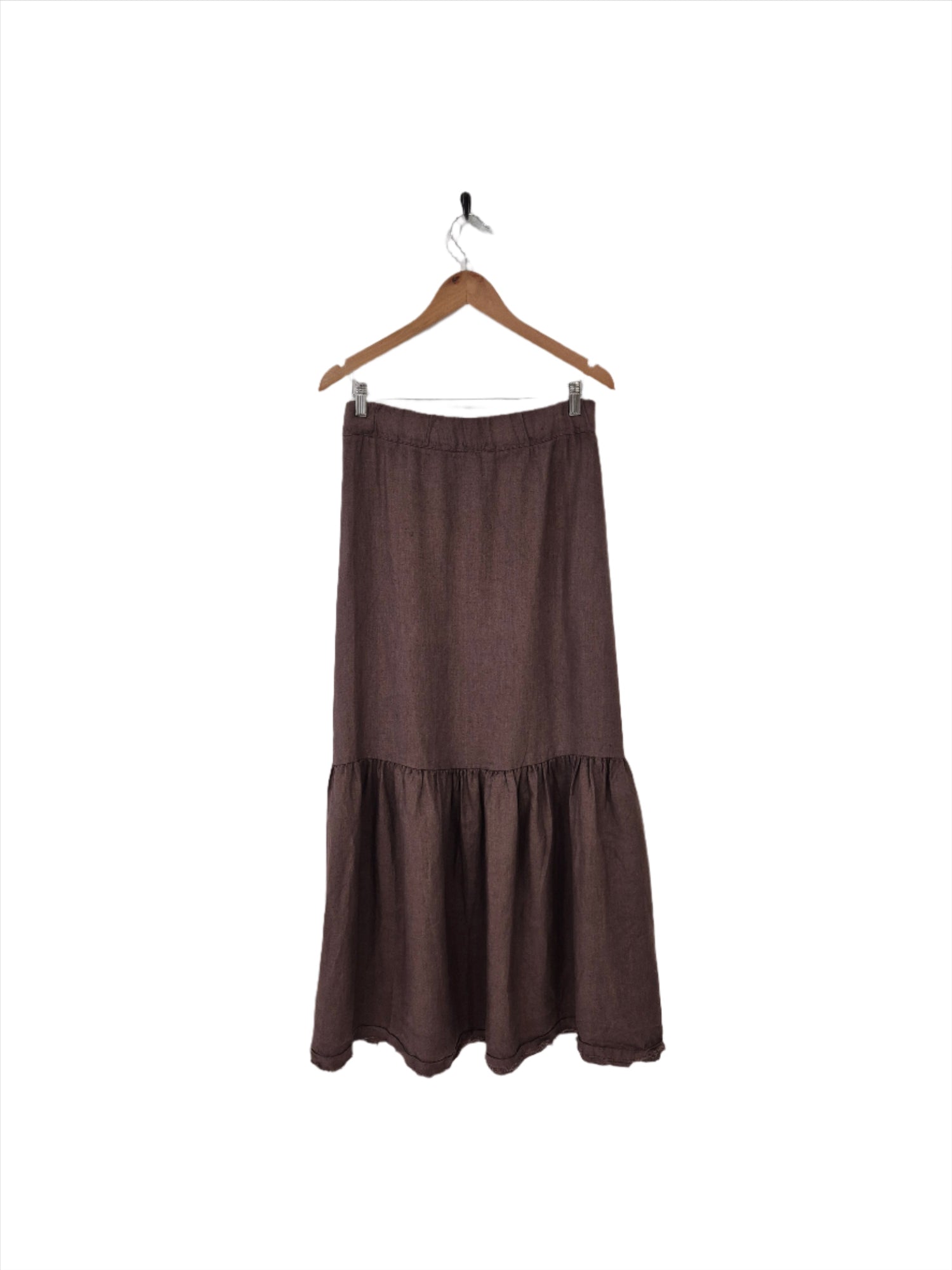 Montaigne Maxi Skirt with Frayed Hem Rum Raisin