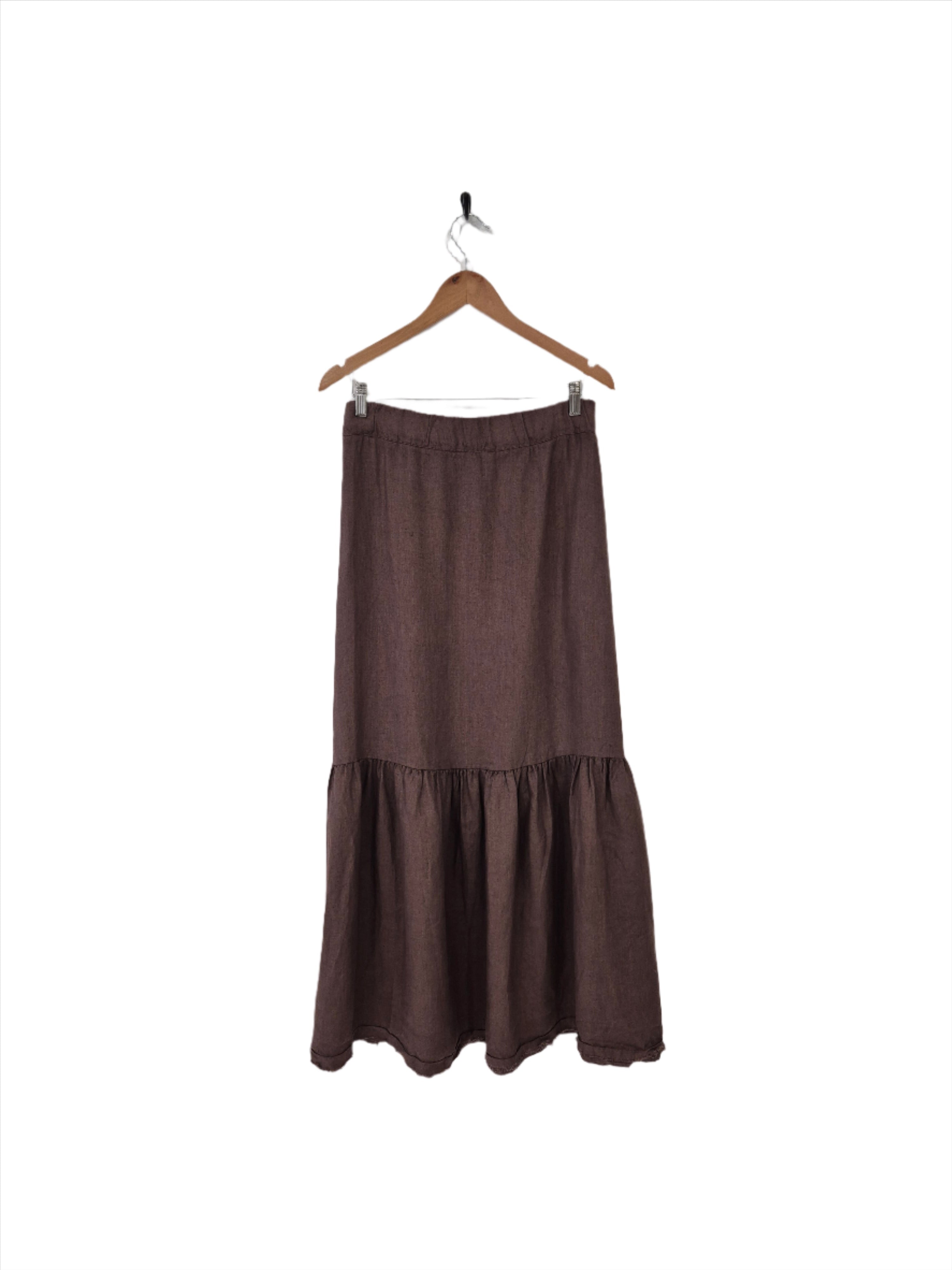 Montaigne Maxi Skirt with Frayed Hem Rum Raisin