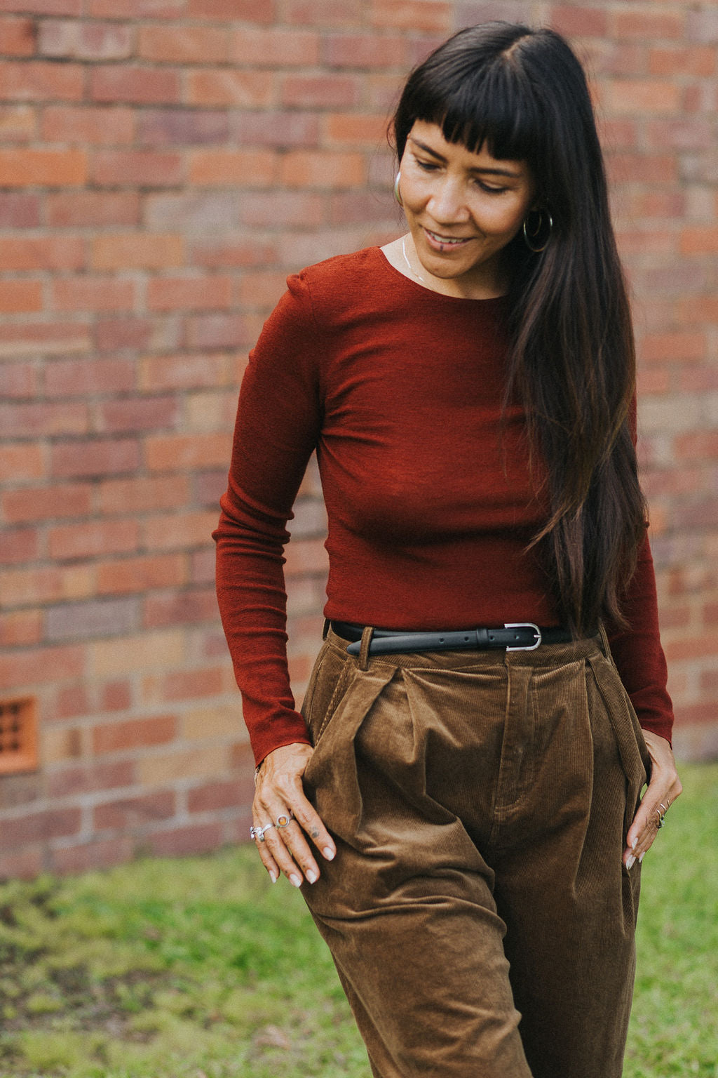 Montaigne Merino Wool Knit Top Spencer– Lightweight Layering Essential Rust6