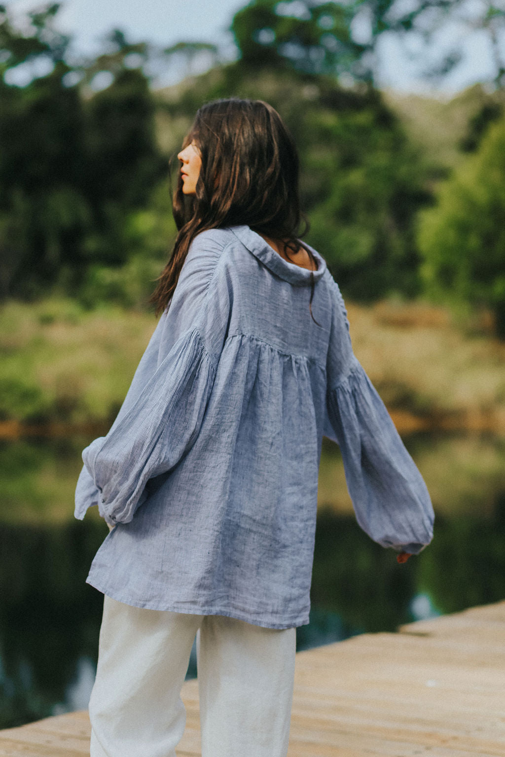 Montaigne Mila Fine Blue Stripe Linen Top2