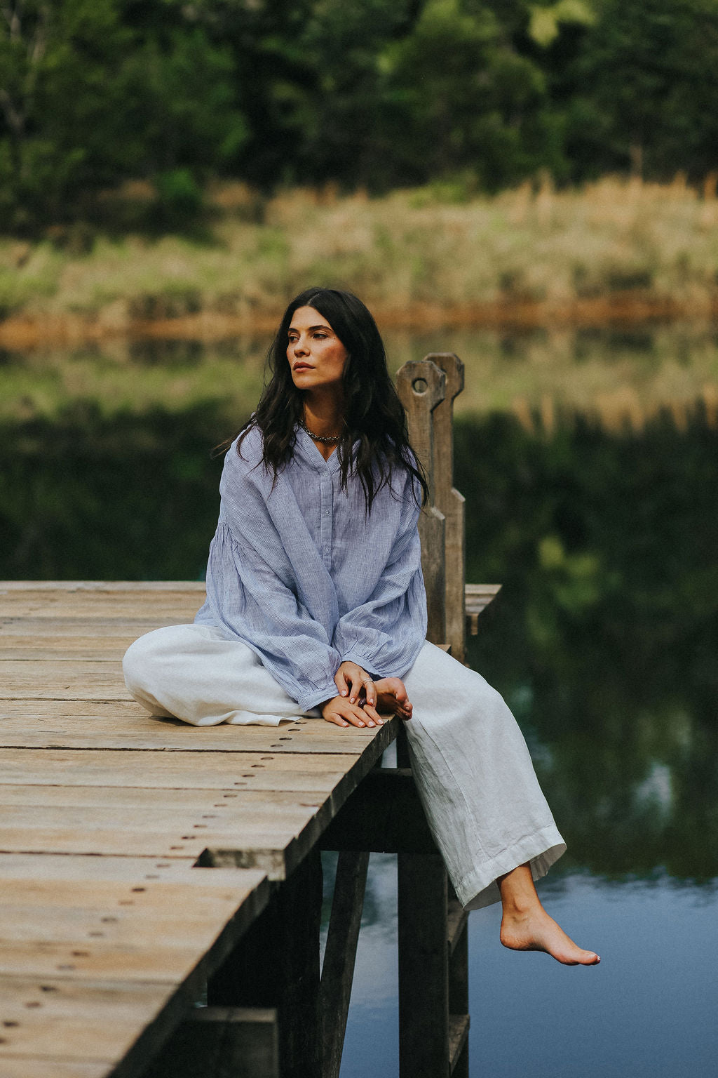 Montaigne Mila Fine Blue Stripe Linen Top4