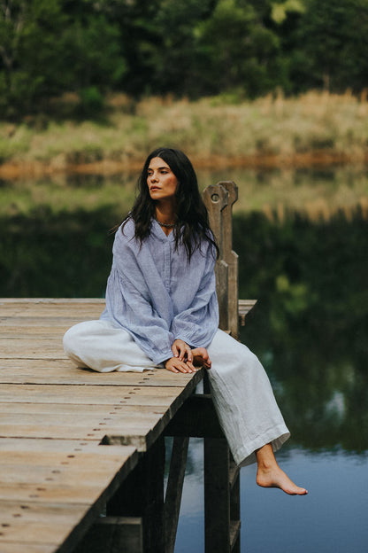 Montaigne Mila Fine Blue Stripe Linen Top4