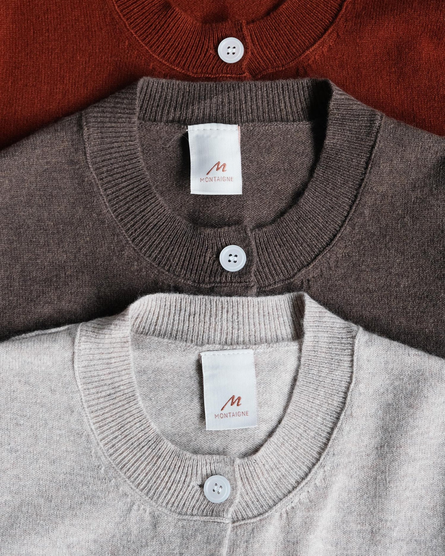 Montaigne Minimalist Lambswool Cardigan Rust Brown Oatmeal