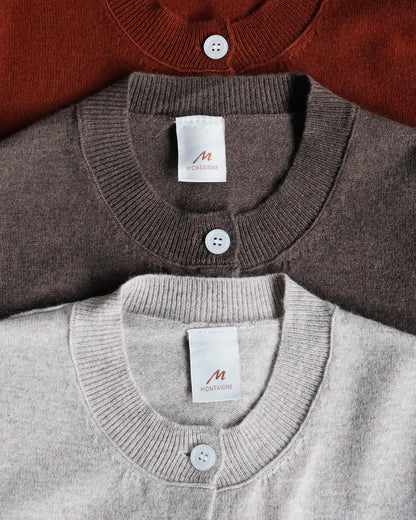 Montaigne Minimalist Lambswool Cardigan Rust Brown Oatmeal