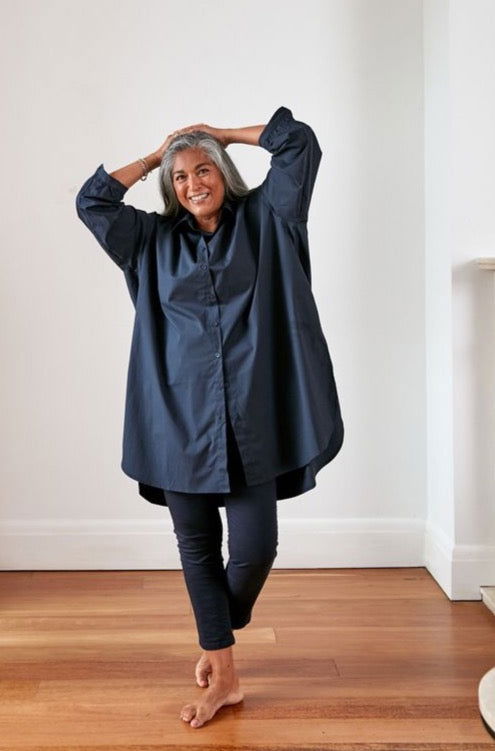 Montaigne Mon Ami Oversized Poplin Shirt Navy