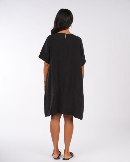 Montaigne Nathalie Linen Shift T-Shirt Dress Black