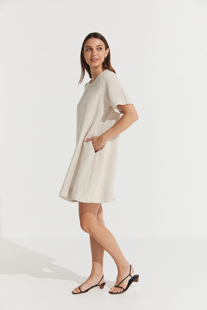 Montaigne Nathalie Linen Shift T-Shirt Dress Nautral1