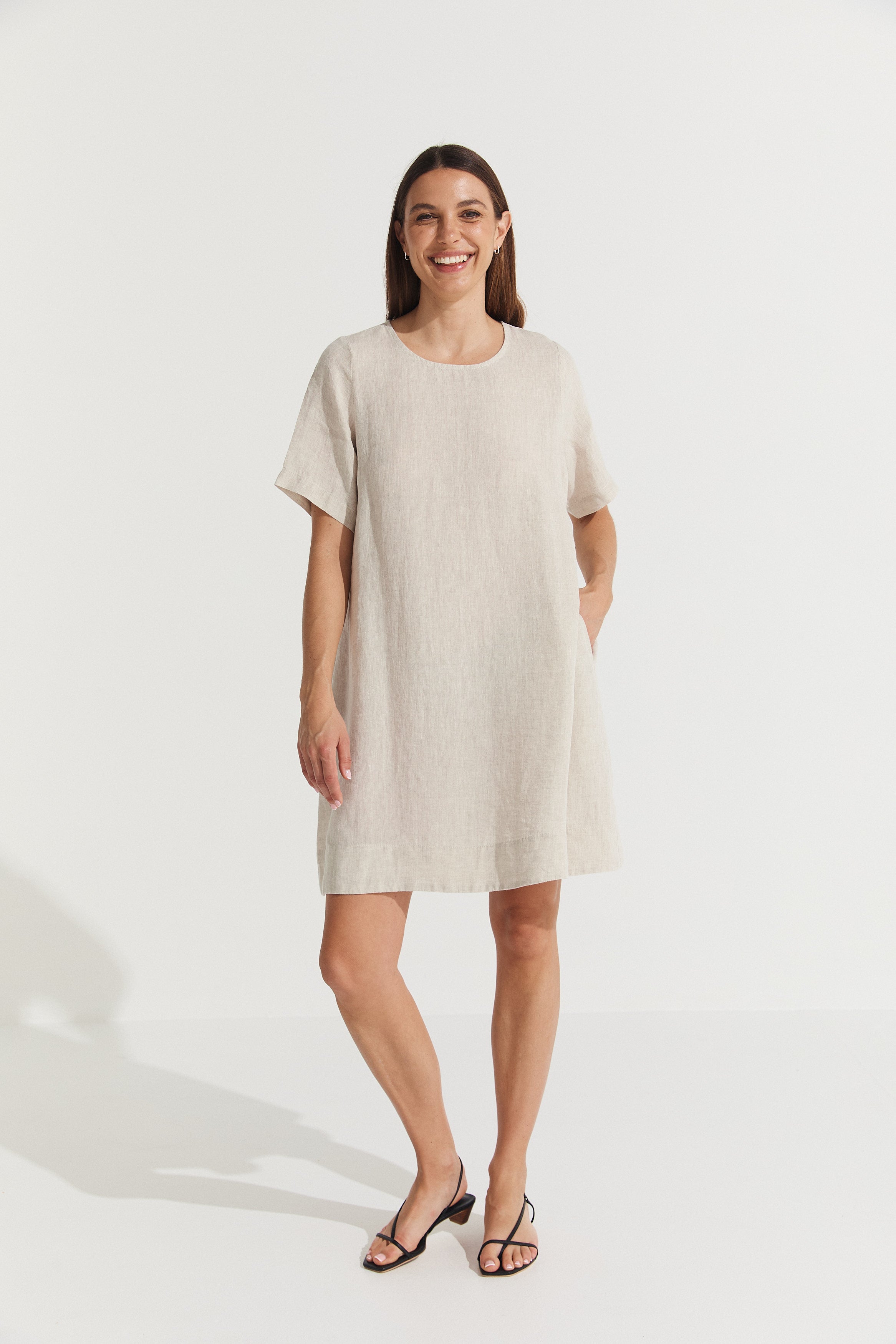 Montaigne Nathalie Linen Shift T-Shirt Dress Natural2