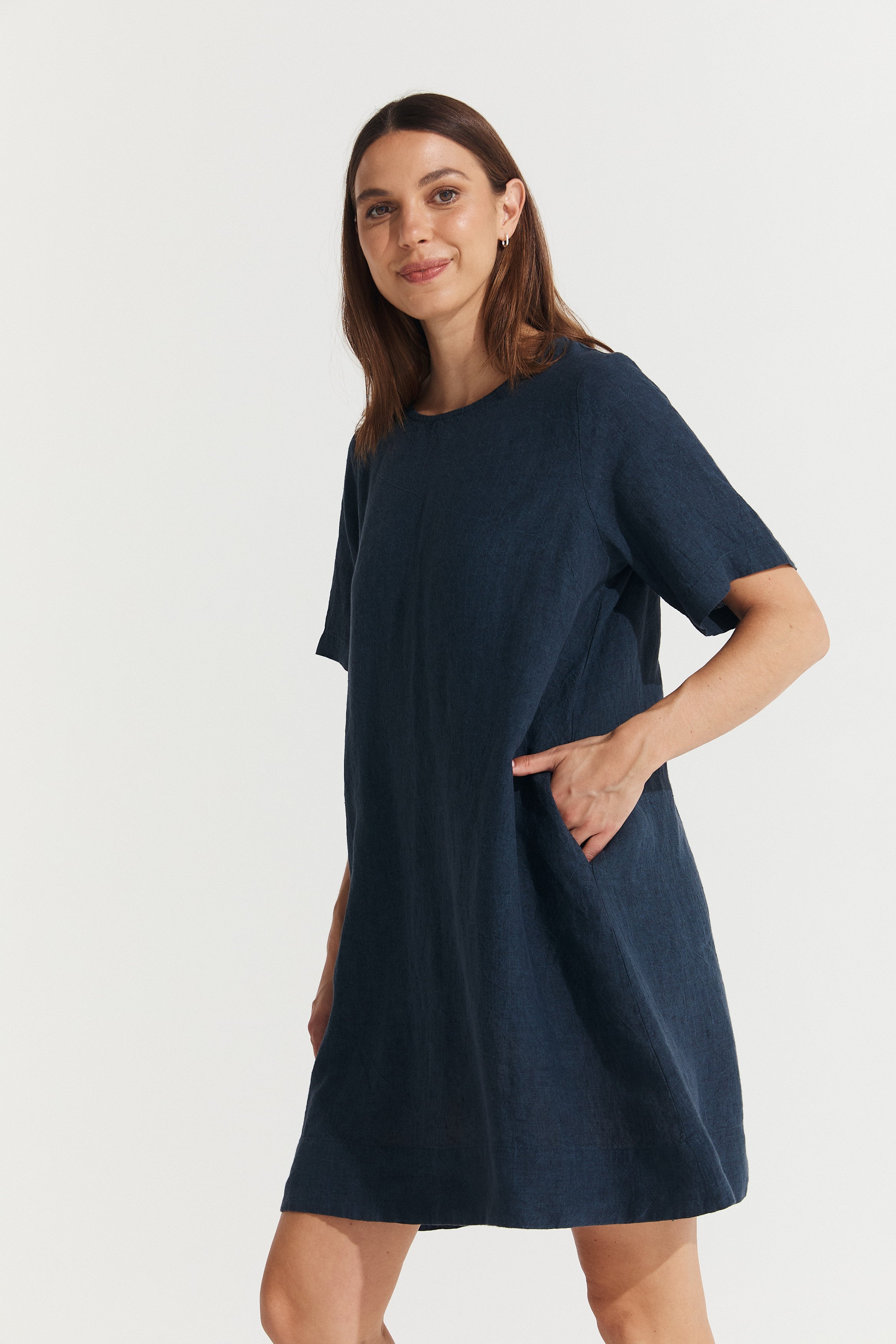 Montaigne Nathalie Linen Shift T-Shirt Dress Navy