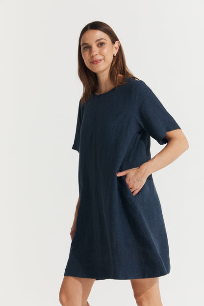 Montaigne Nathalie Linen Shift T-Shirt Dress Navy