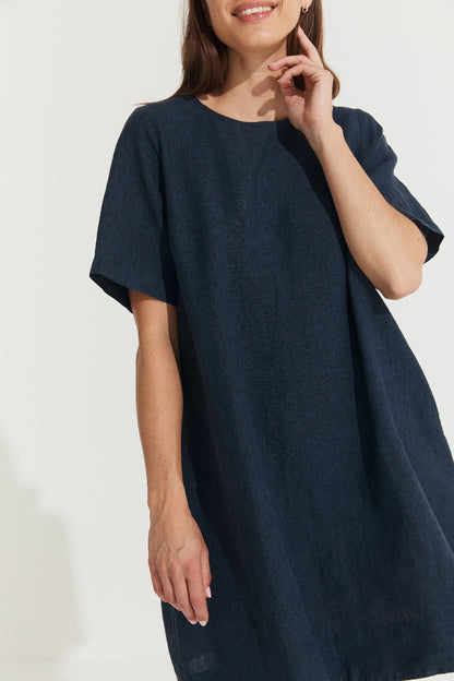 Montaigne Nathalie Linen Shift T-Shirt Dress Navy2