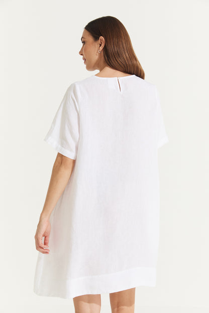 Montaigne Nathalie Linen Shift T-Shirt Dress White3