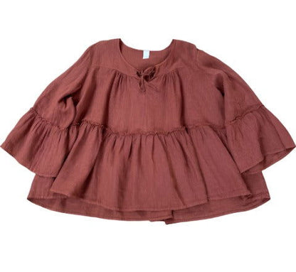 Montaigne Nicole Tiered Linen Long Sleeve Top Rust2