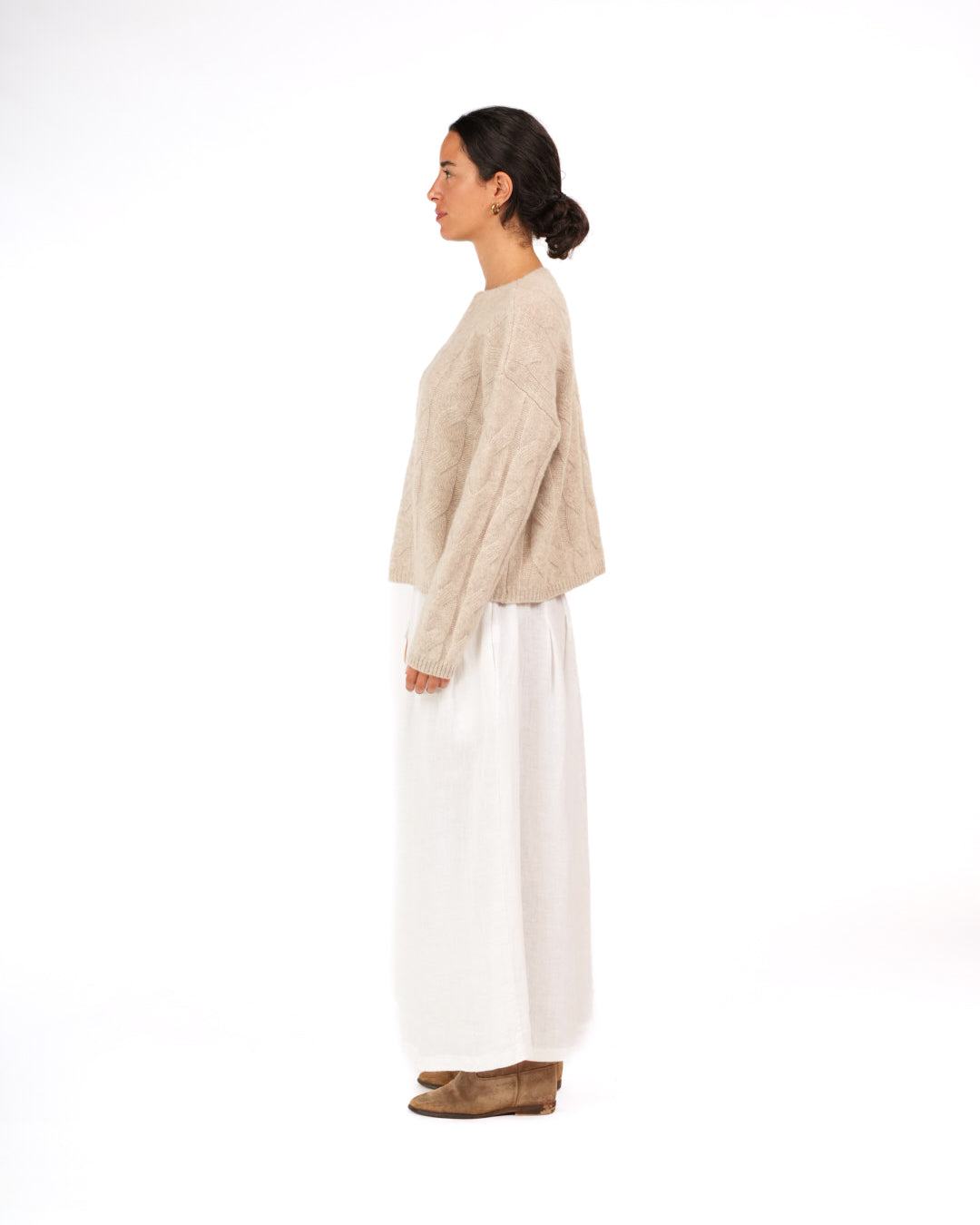 Montaigne NZ Lambswool Cable Knit Ivory Melange1