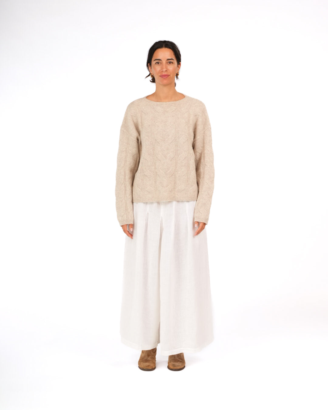 Montaigne NZ Lambswool Cable Knit Ivory Melange2