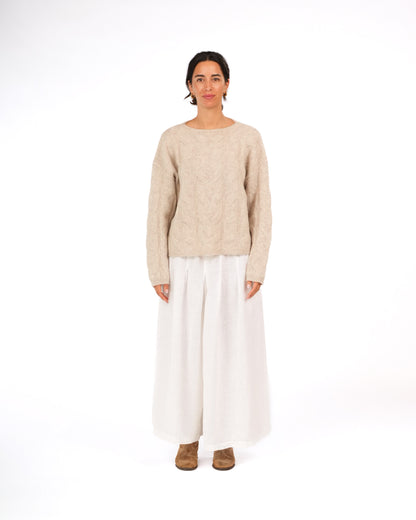 Montaigne NZ Lambswool Cable Knit Ivory Melange2