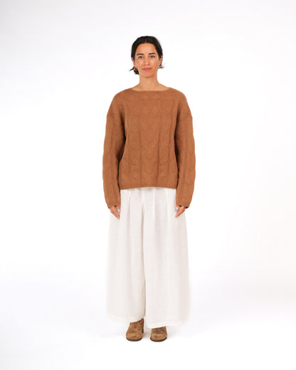 Montaigne NZ Lambswool Cable Knit Tobacco3