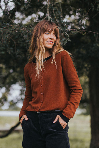 Montaigne NZ Lambswool Cropped Cardigan Chestnut4