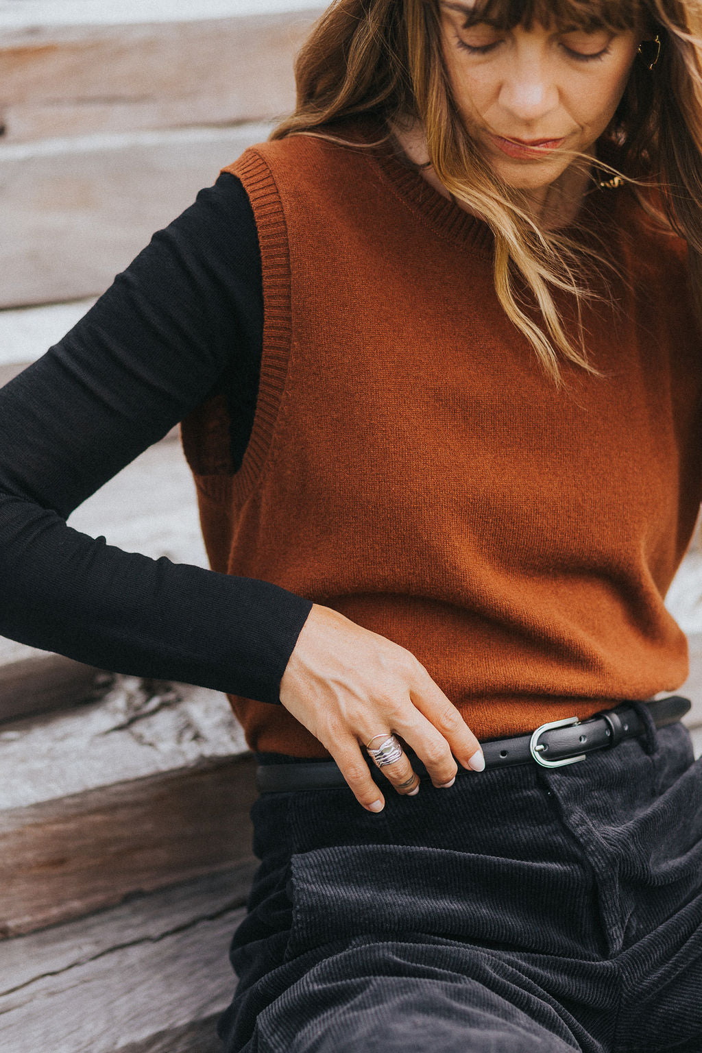 Montaigne NZ Lambswool Oversized Vest Chestnut4