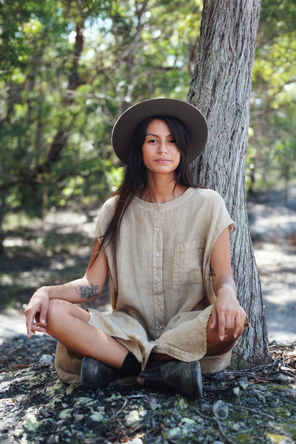 Montaigne Ocèane Linen Dress Ocre4